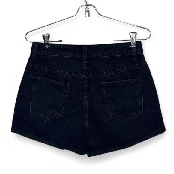Shein Black Denim Shorts High Waisted With Silver Hardware - Picture 3 of 3